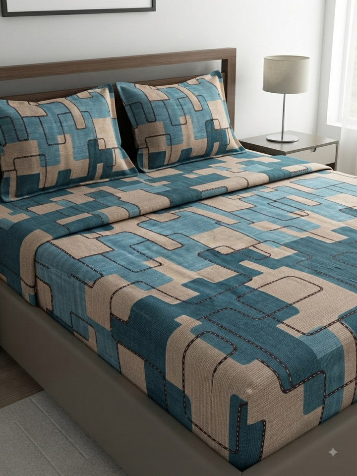 Azure Mosaic- pure Cotton Bedsheet Set