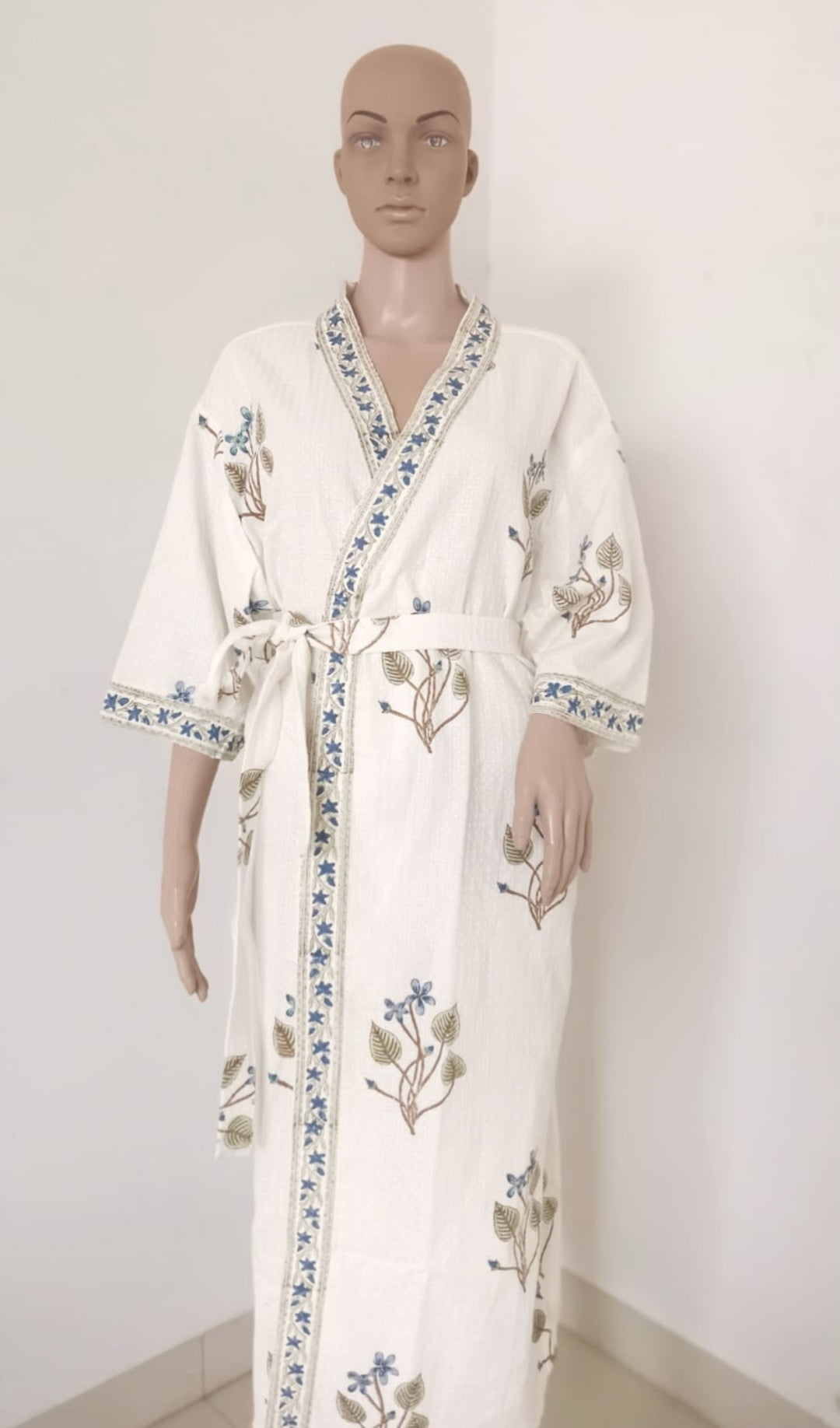 Blue Bloom - Cotton Waffle women Bathrobe The Cotton Stories