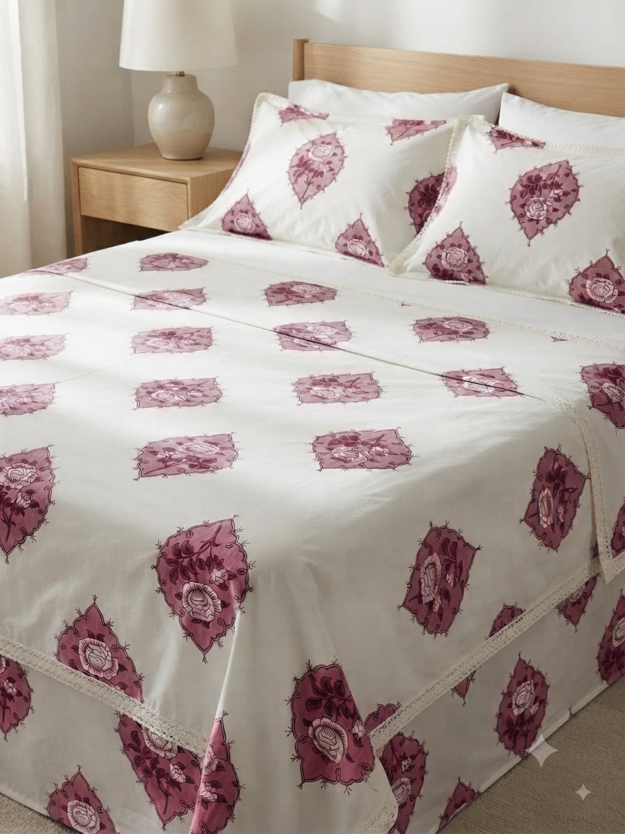 Mauve Heritage Blossom-100% Cotton Bedsheet Set
