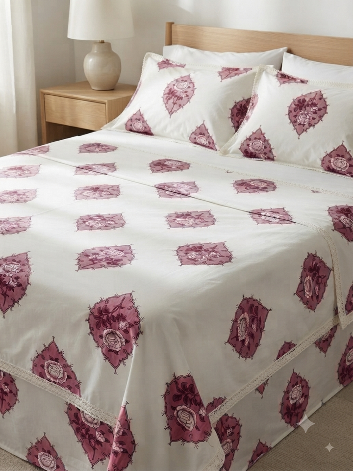 Mauve Heritage Blossom-100% Cotton Bedsheet Set