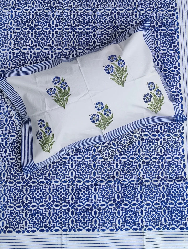Gladiolus Blue  - Percale Cotton Bedsheet Set