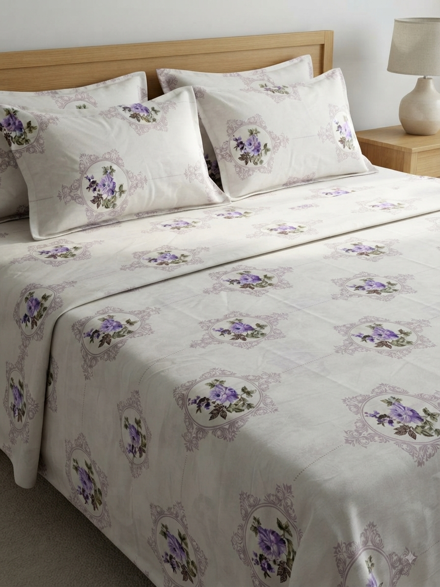 Lavender Cameo - 100% Cotton Bedsheet Set