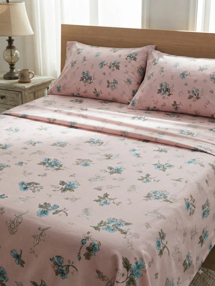 Minimal Floral 100% Cotton Bedsheet Set