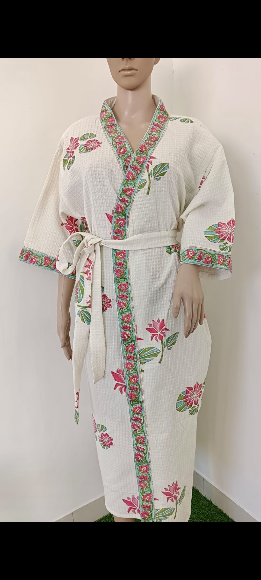 Fractal Lotus Bloom - Cotton Waffle women Bathrobe The Cotton Stories