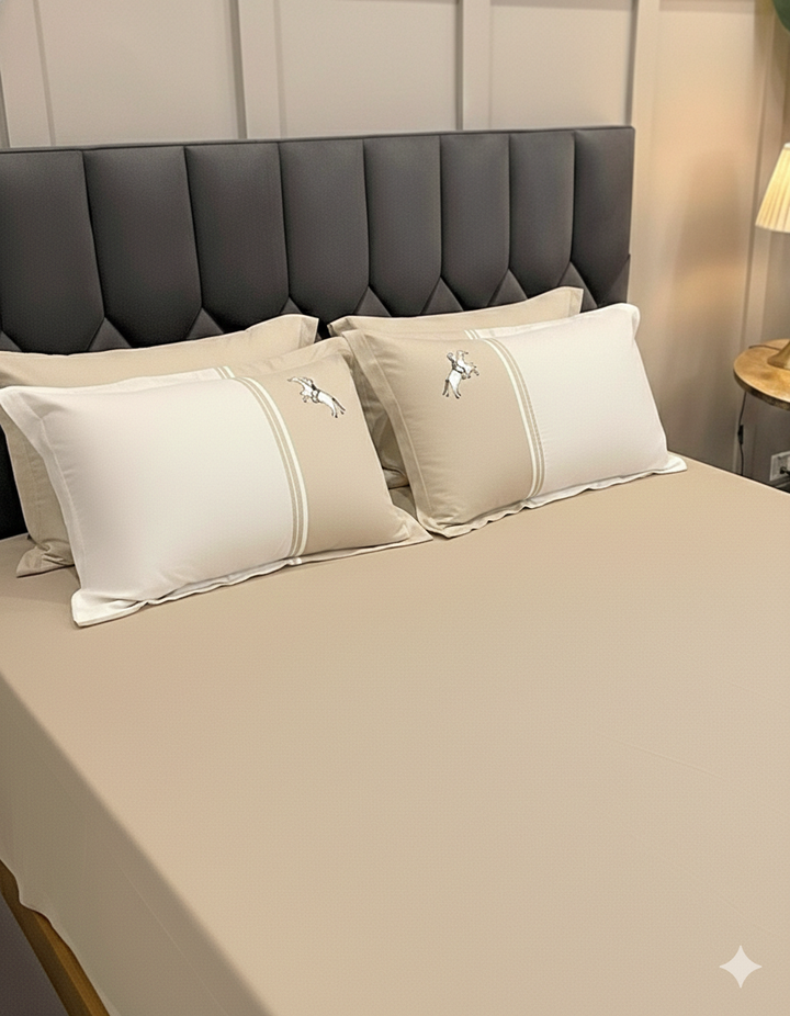 Polo Horse embroidered Bedsheet set (Beige)