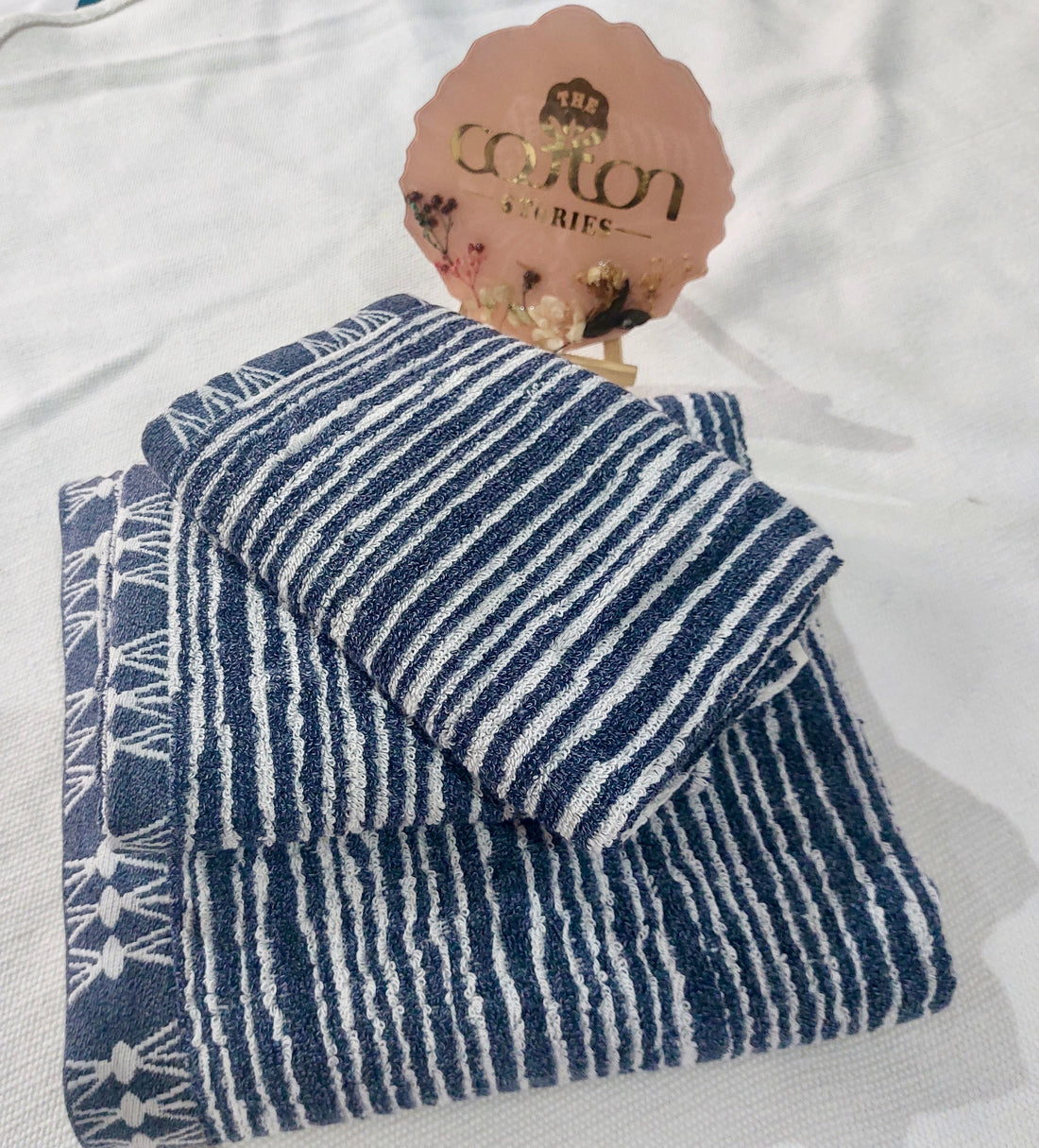 Grey Stripes Cotton 525 GSM Towel Set( 1 Bath Towel + 2 Hand Towel )