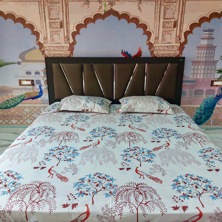 Classic Peacock Pure Cotton Printed Bedsheet Set