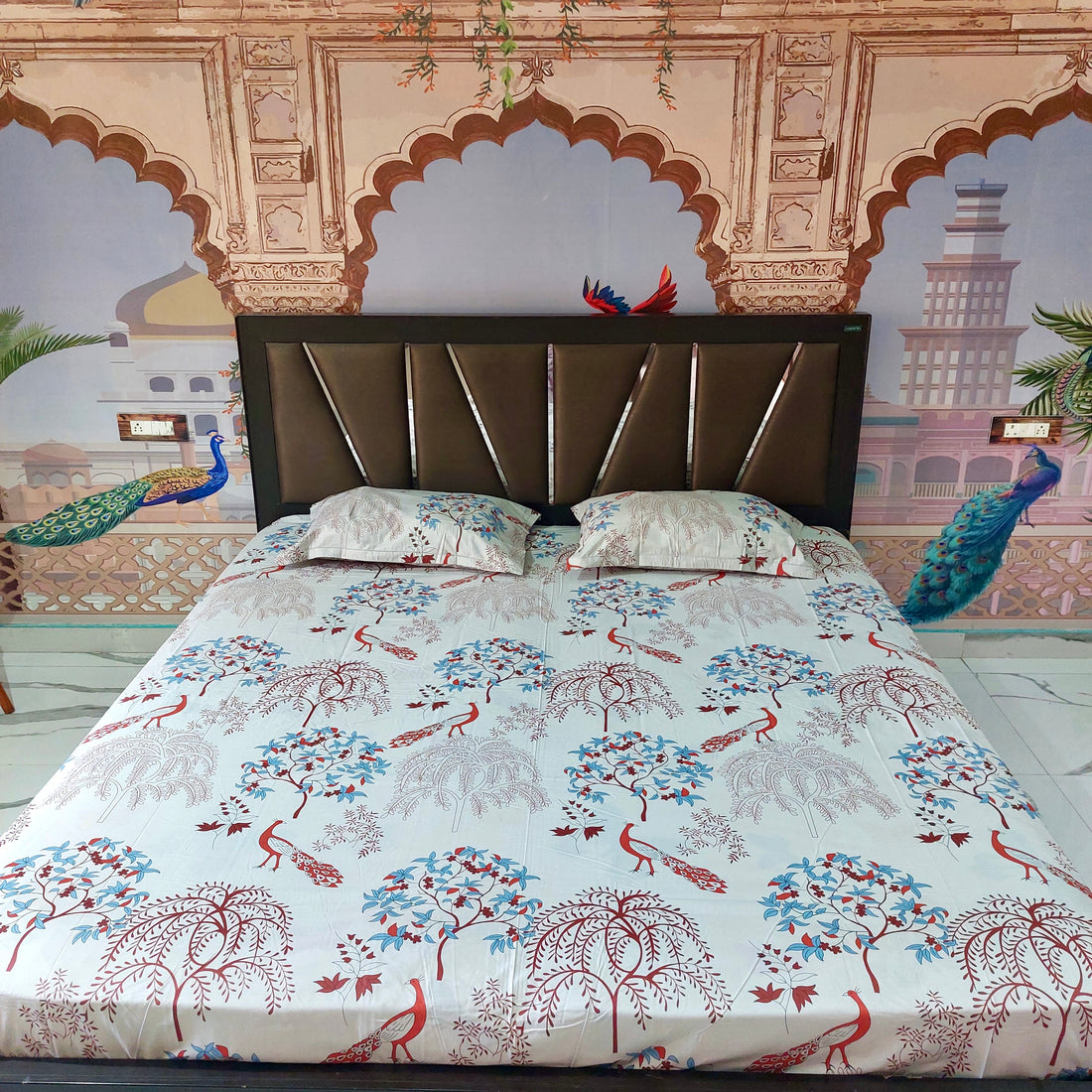 Classic Peacock Pure Cotton Printed Bedsheet Set