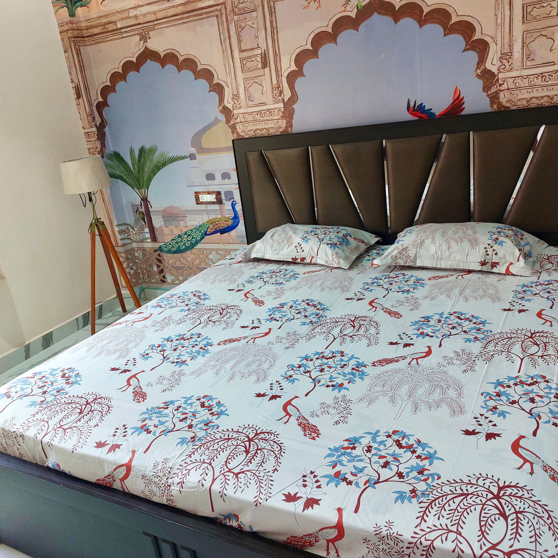 Classic Peacock Pure Cotton Printed Bedsheet Set