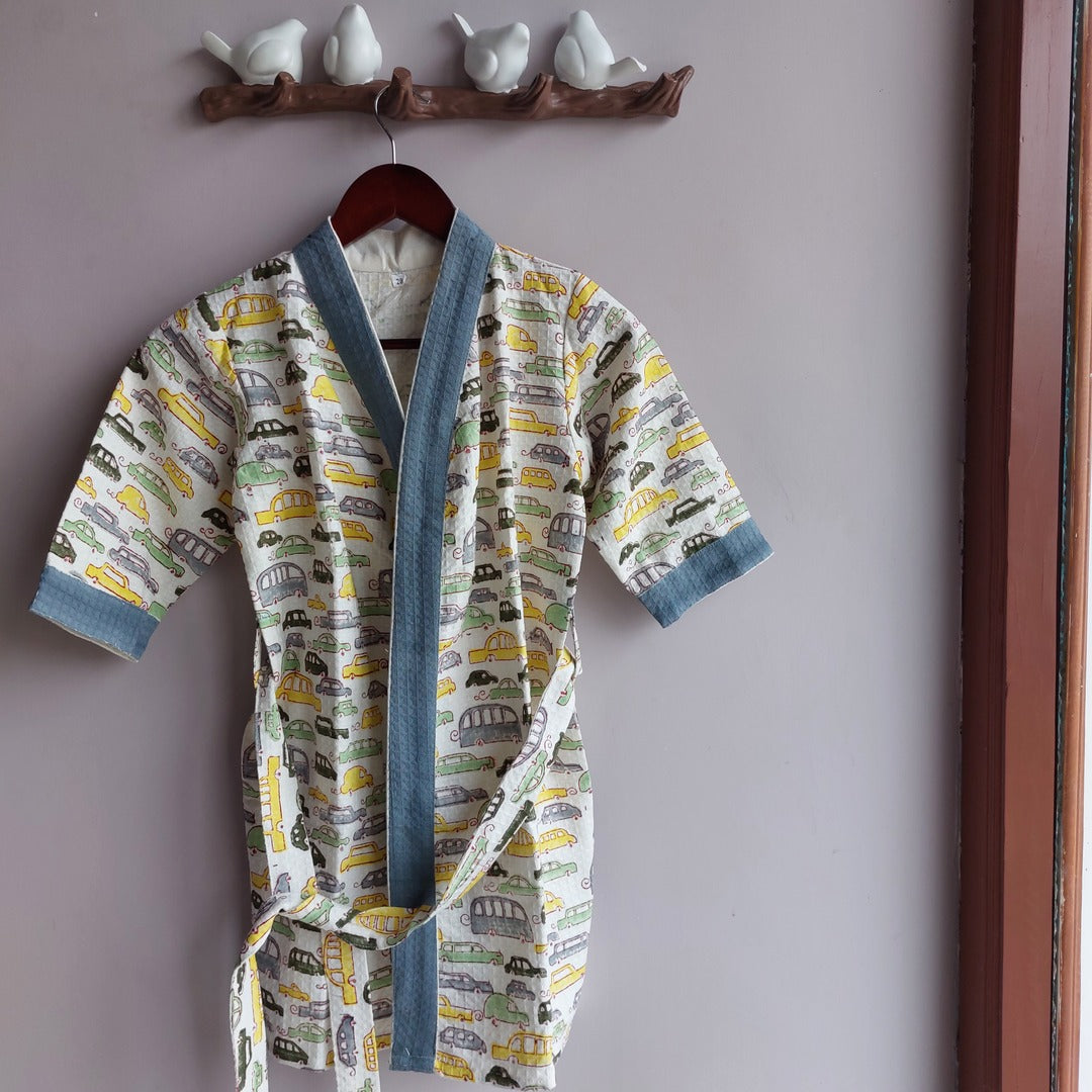 Vroom Vroom Car - Cotton Waffle Bathrobe The Cotton Stories