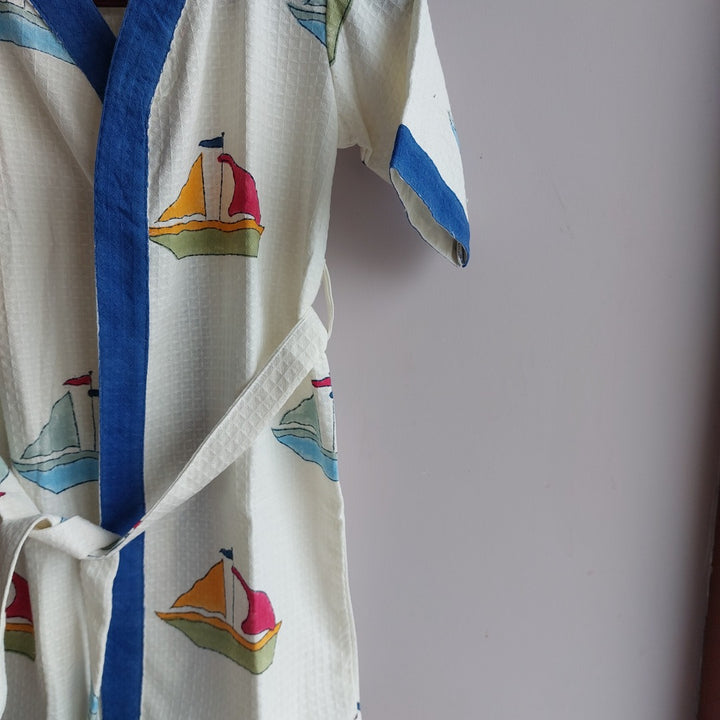 Sea yacht - Cotton Waffle Bathrobe The Cotton Stories