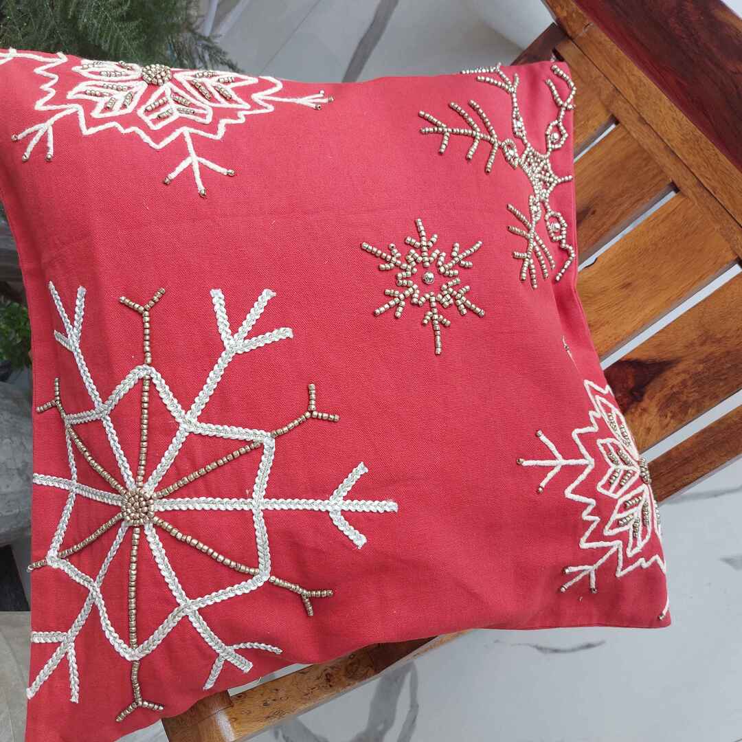 Red and Golden Flakes - Single Cushion Cover The Cotton Stories