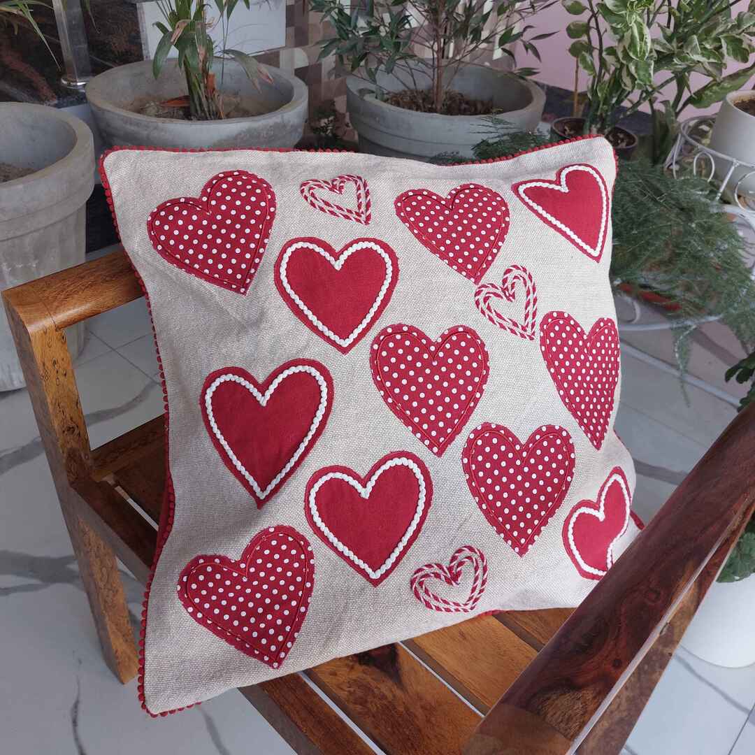 Red Hearts - Single Cushion Cover The Cotton Stories
