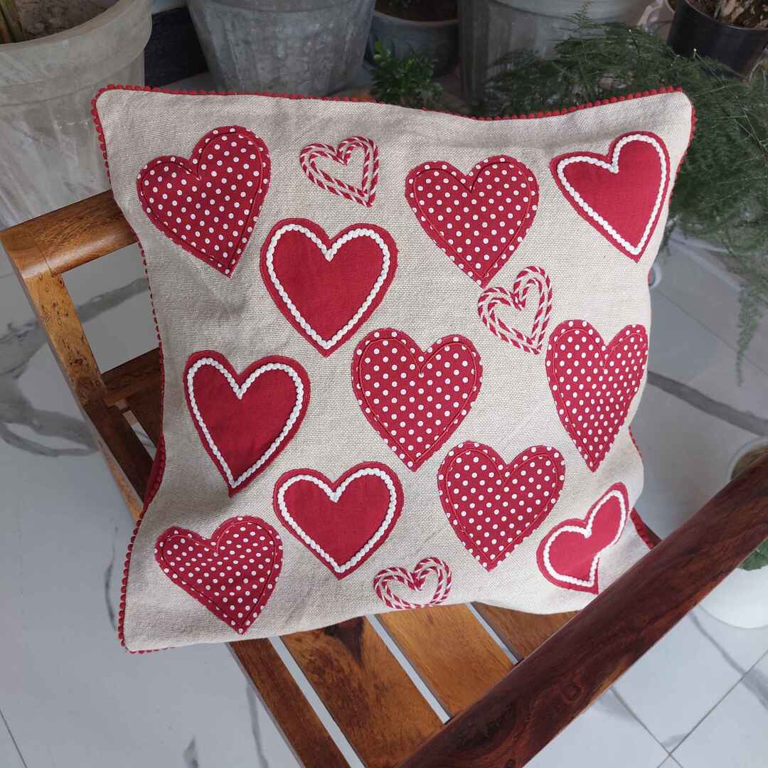 Red Hearts - Single Cushion Cover The Cotton Stories