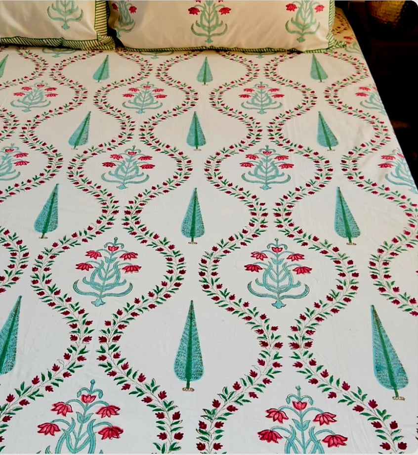 Bagicha - Handblock Print Percale Cotton Bedsheet Set