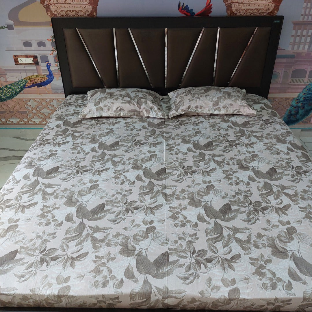 Leaf With Peach Begie - 100% Cotton Bedsheet Set The Cotton Stories