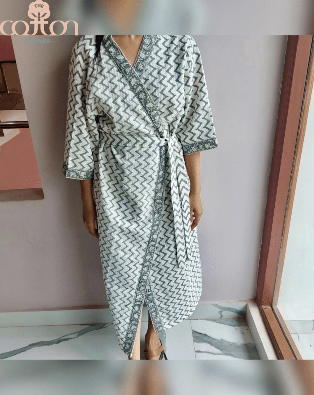 Zig-Zag Pattern - Cotton Waffle women Bathrobe The Cotton Stories