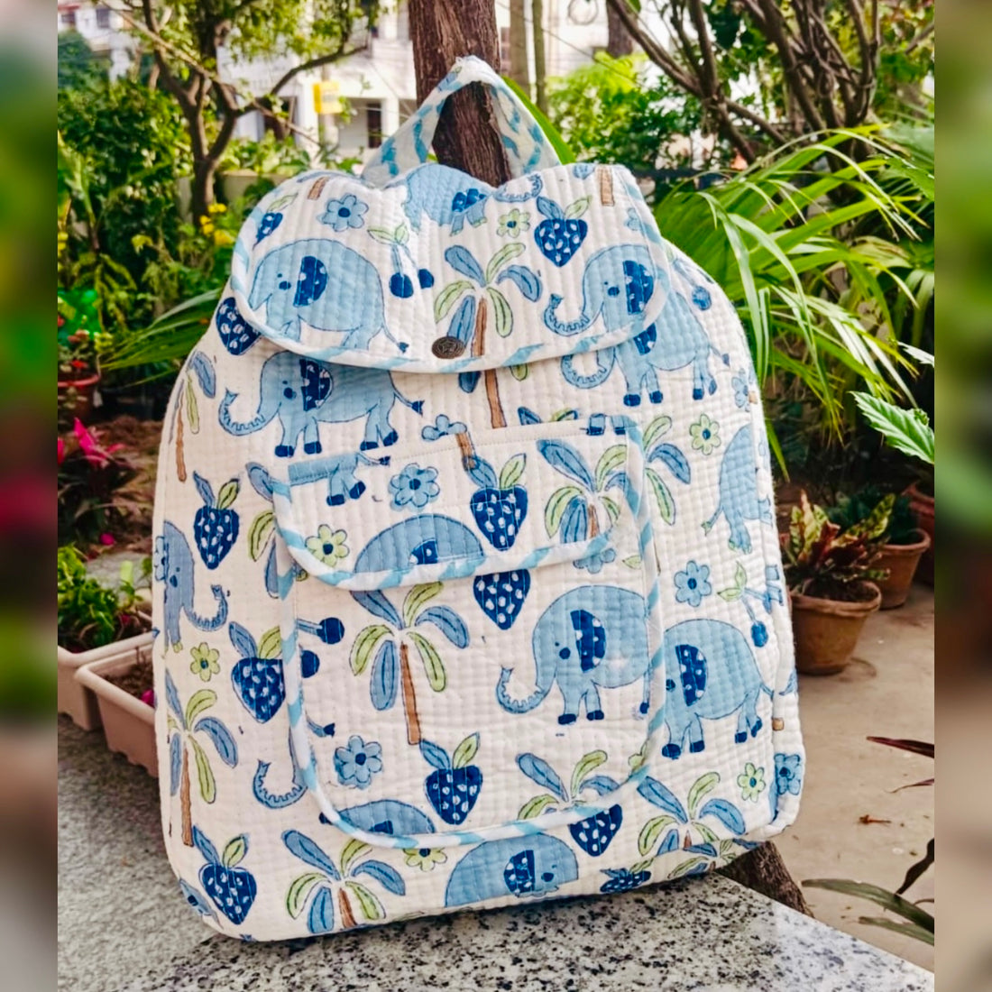 Blue Elephant Paradise - Cotton Kids Backpacks The Cotton Stories