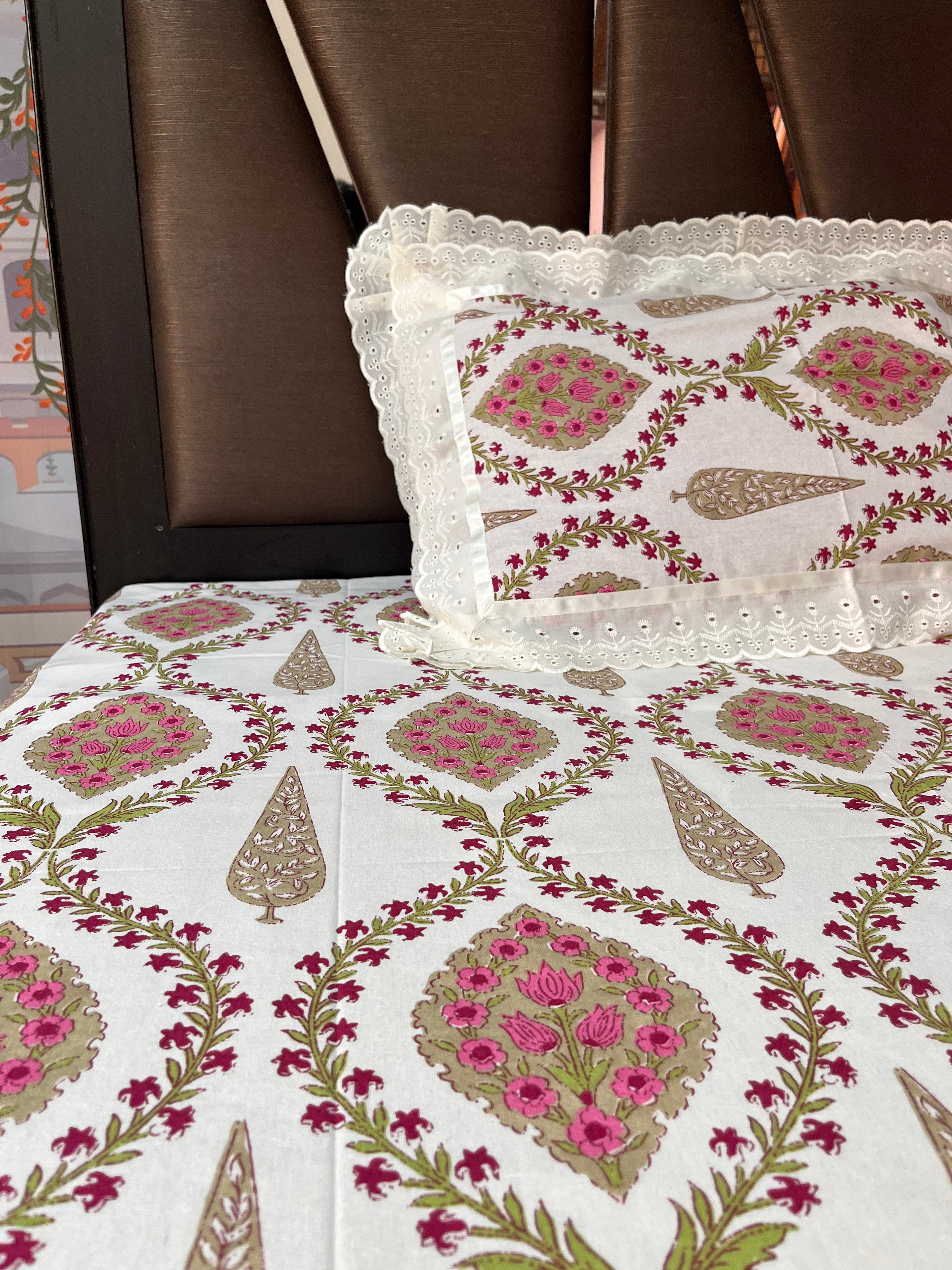 Mewar Motifs - Lace Designed Pure Cotton Bedsheet Set