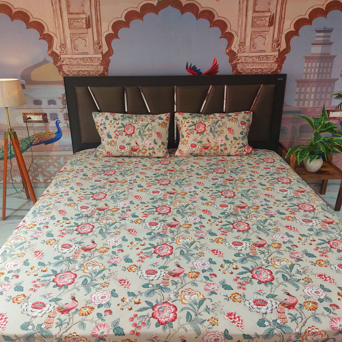 Peacock Floral - Pure Cotton Bedsheet Set