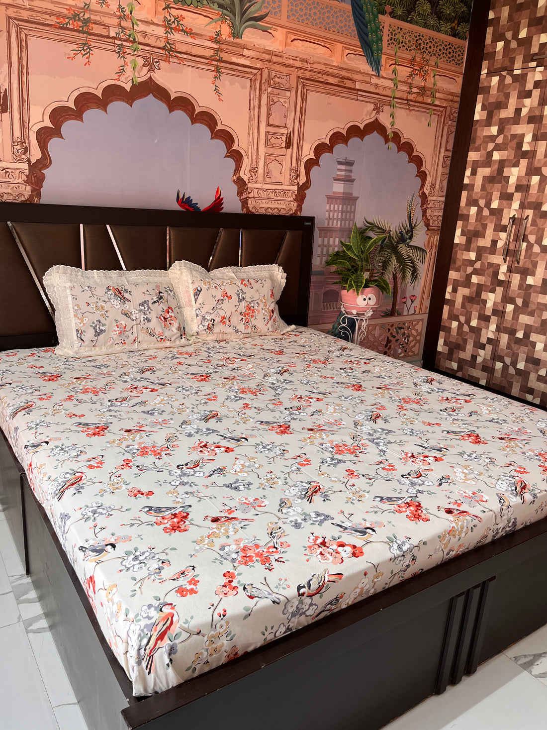 Chidiya - Lace Designed Pure Cotton Bedsheet Set