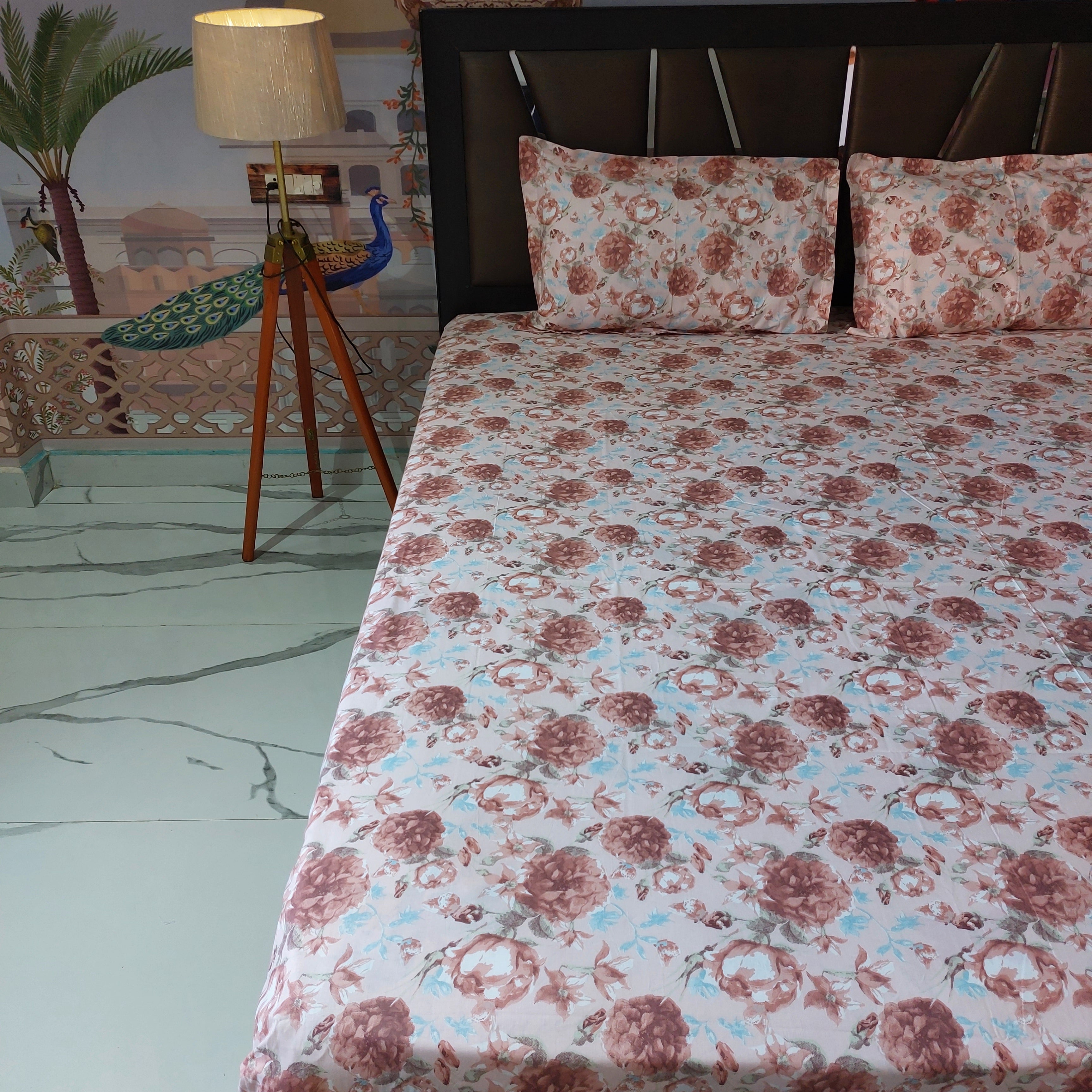 Dusky Roses- 100% Cotton Bedsheet Set