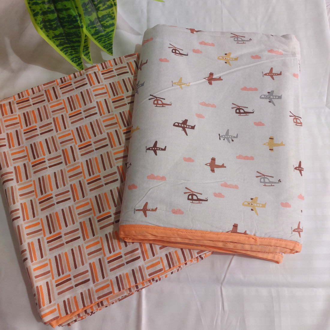 Helicopter Reversible Printed -  Set of 2 Pure Cotton triple layer Dohar