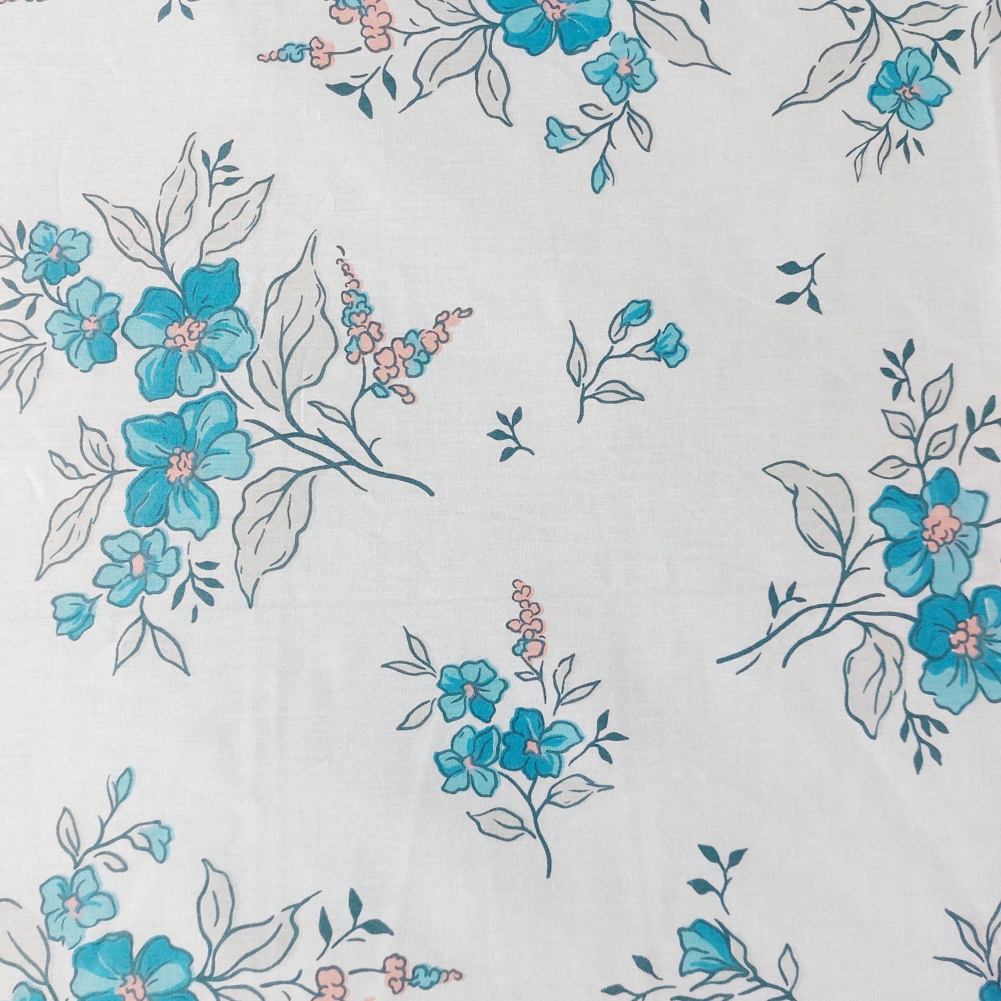 White n Blue Floral- Pure Cotton Bedsheet Set