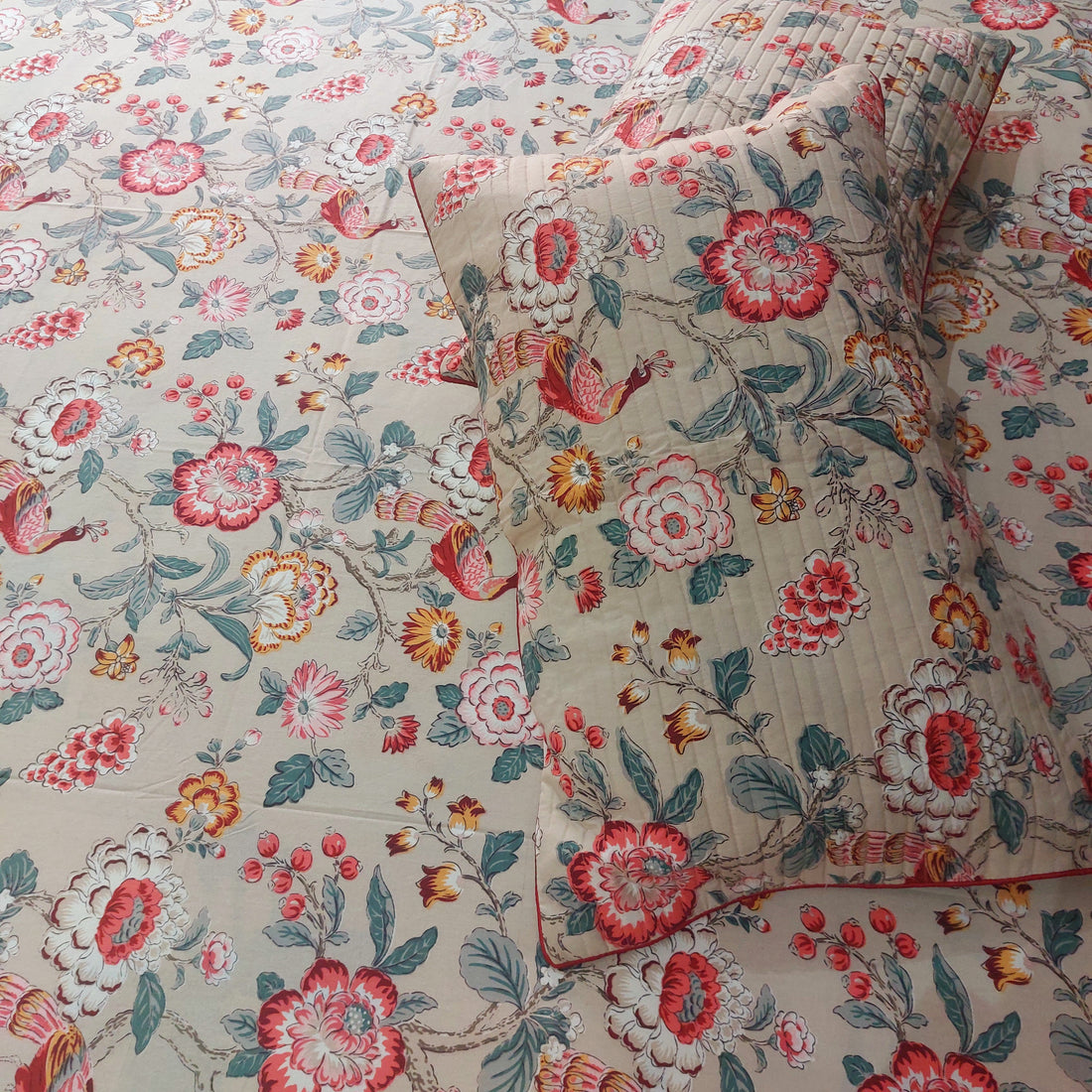 Peacock Floral - Pure Cotton Bedsheet Set