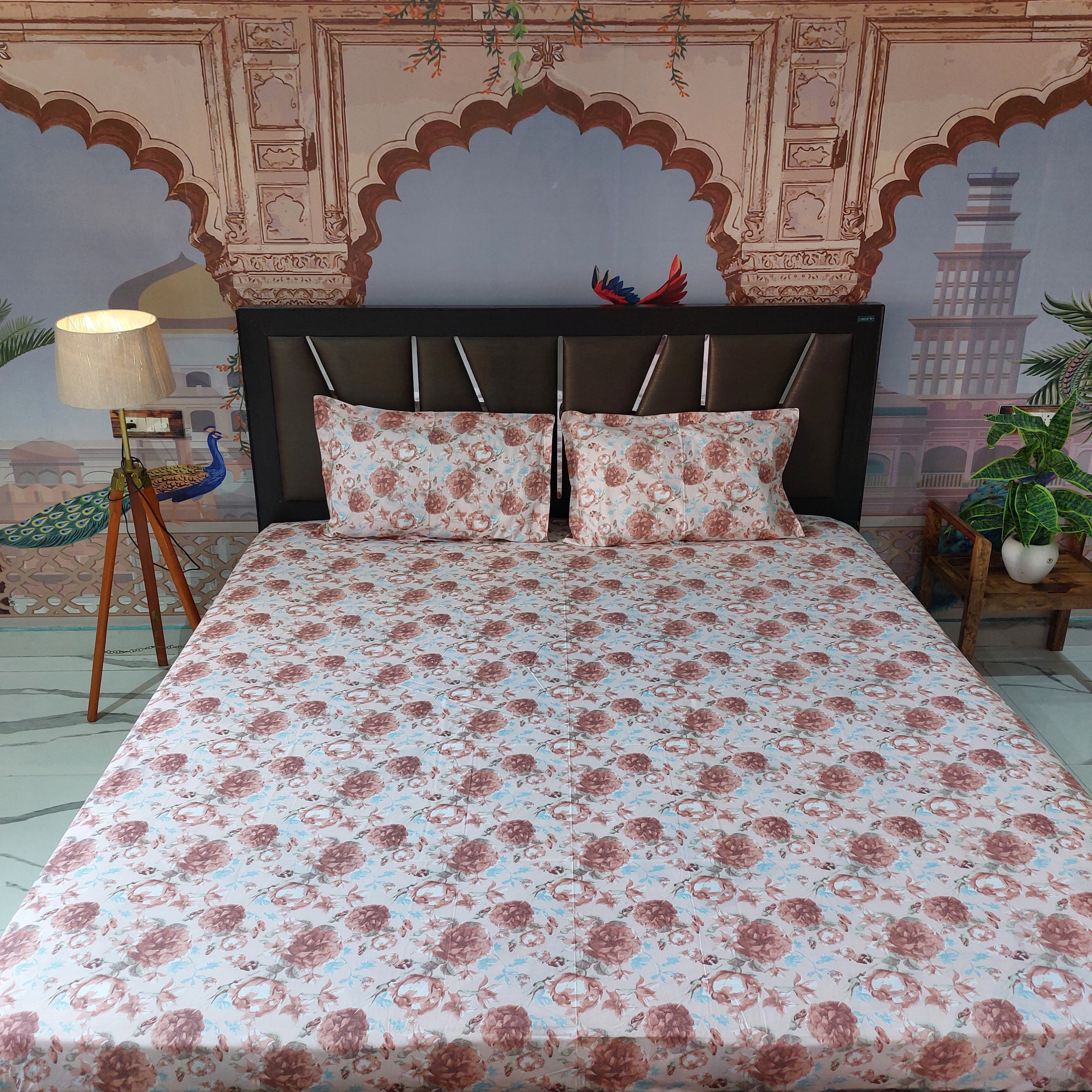 Dusky Roses- 100% Cotton Bedsheet Set