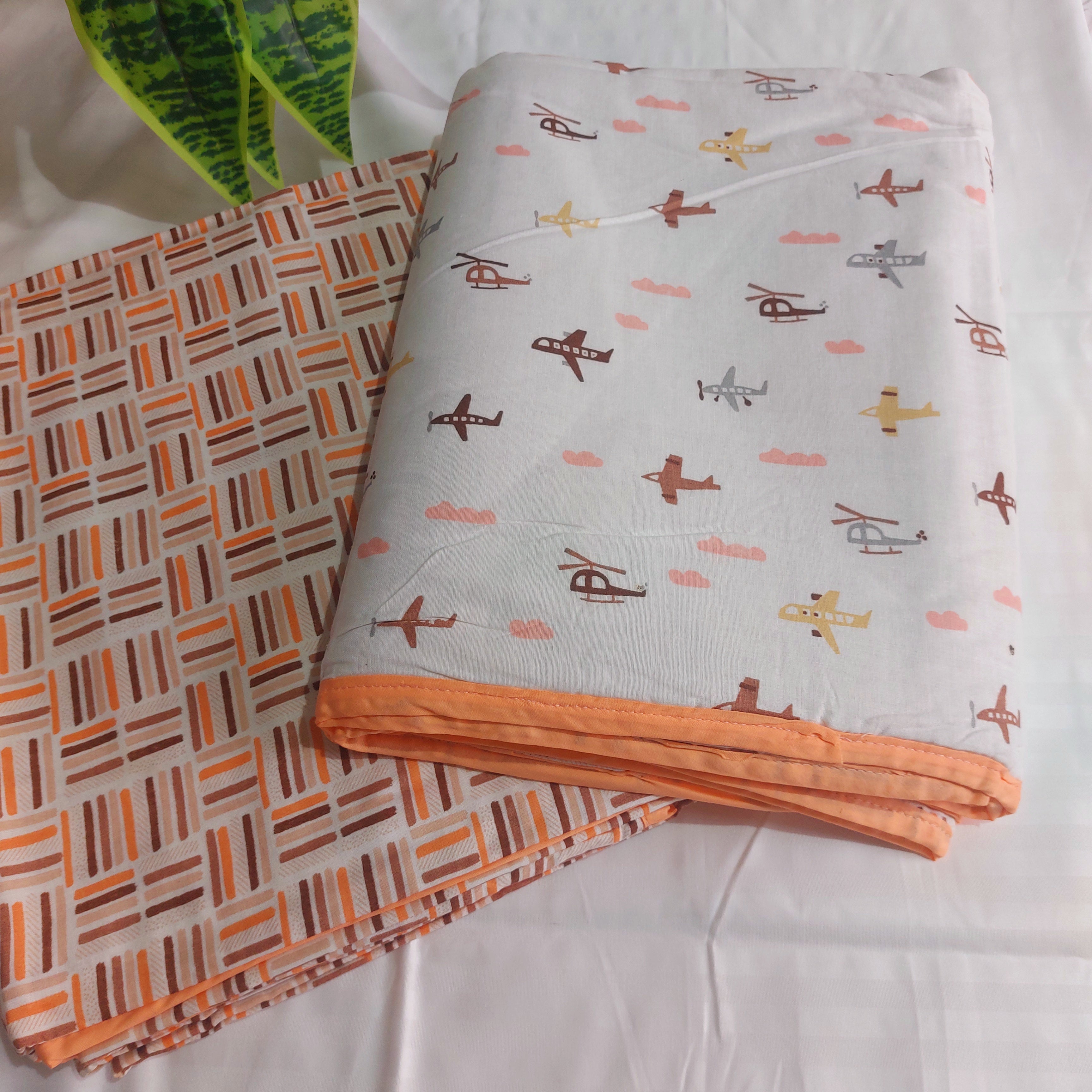 Helicopter Reversible Printed -  Set of 2 Pure Cotton triple layer Dohar