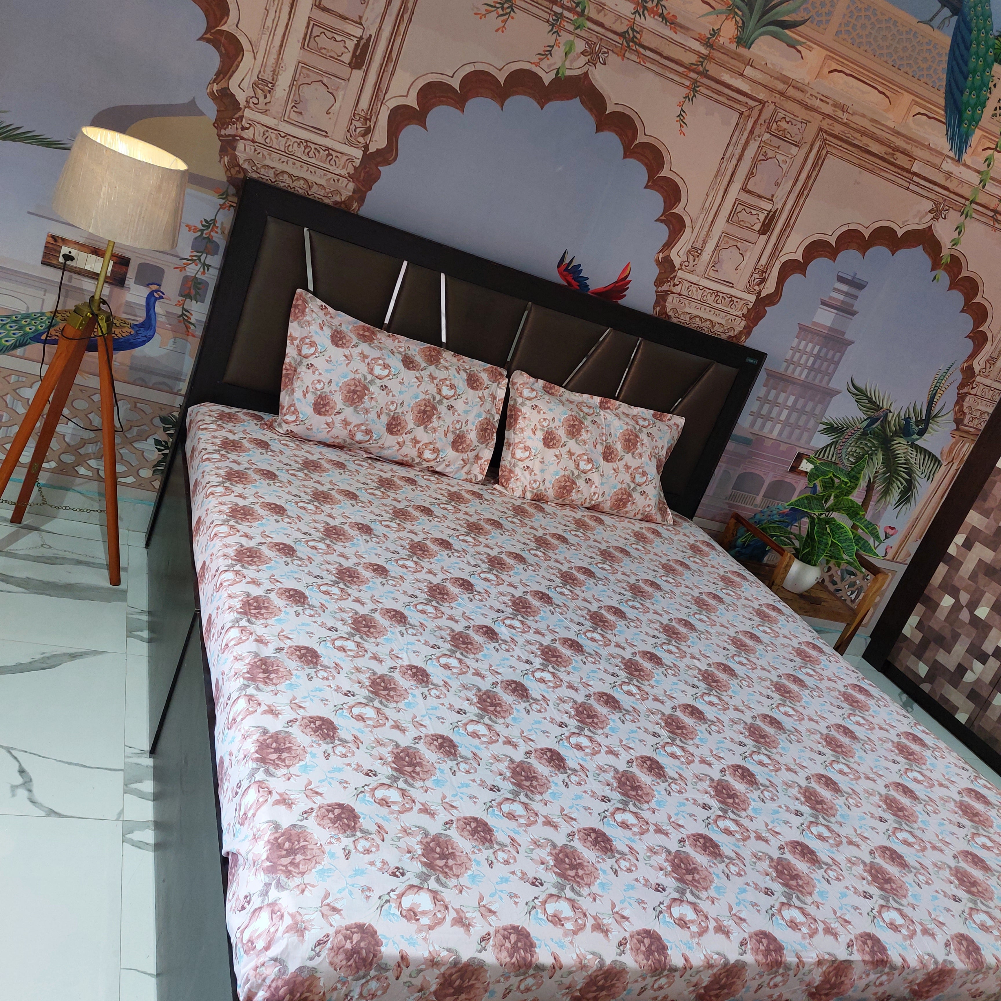 Dusky Roses- 100% Cotton Bedsheet Set