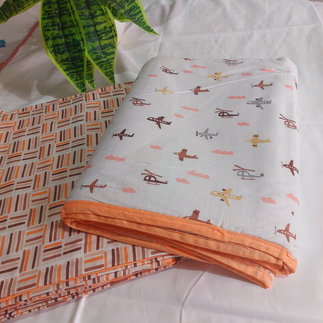 Helicopter Reversible Printed -  Set of 2 Pure Cotton triple layer Dohar