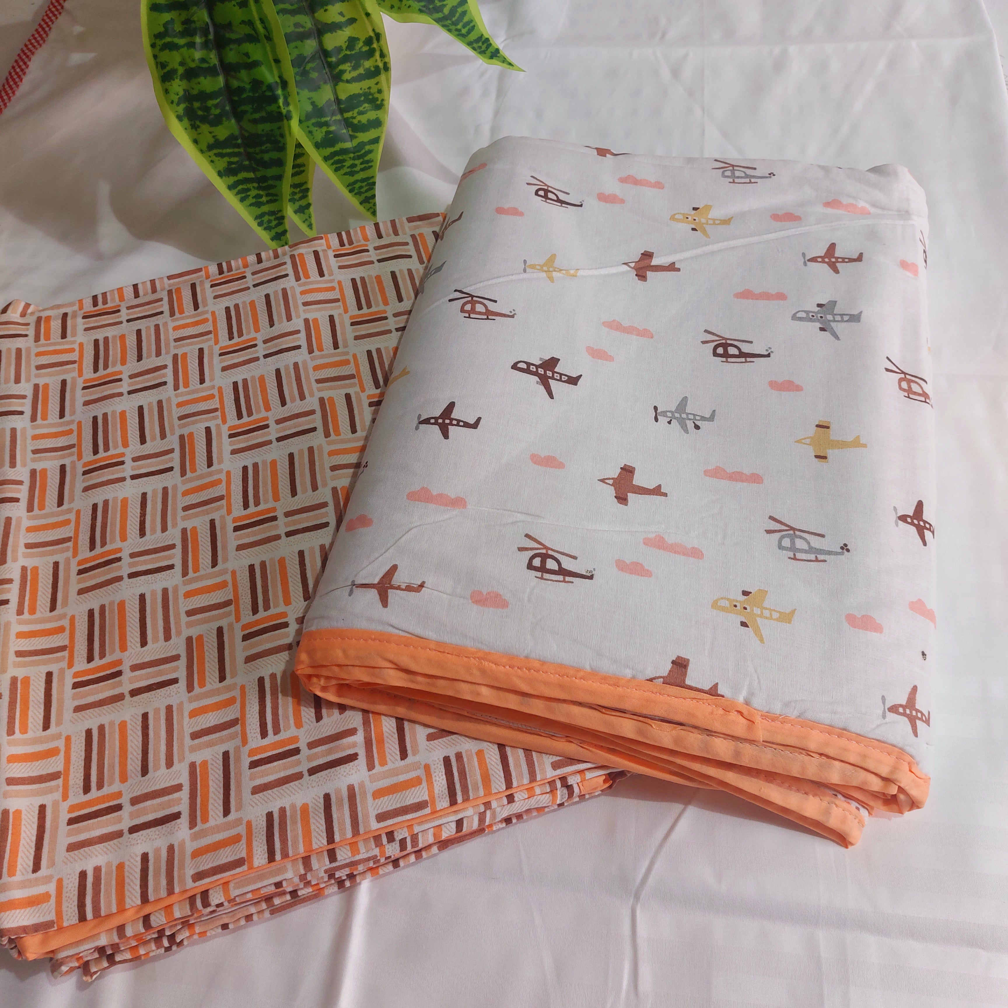 Helicopter Reversible Printed -  Set of 2 Pure Cotton triple layer Dohar