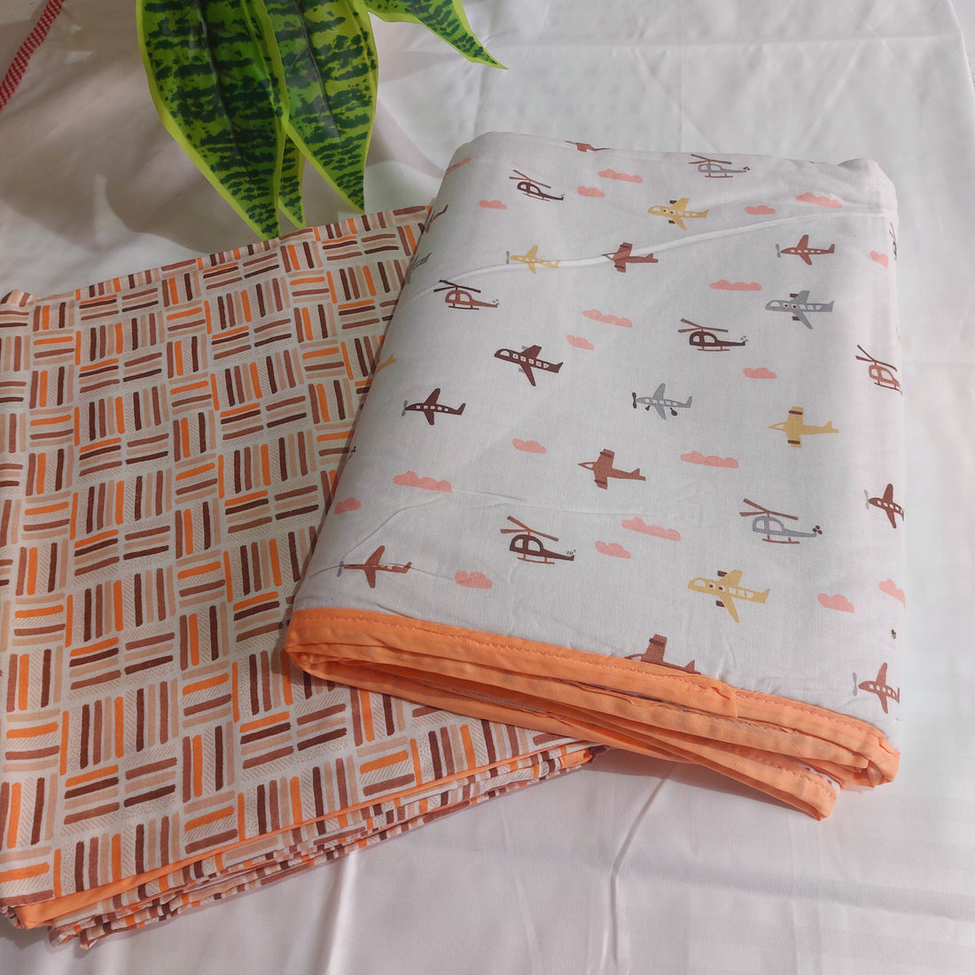 Helicopter Reversible Printed -  Set of 2 Pure Cotton triple layer Dohar