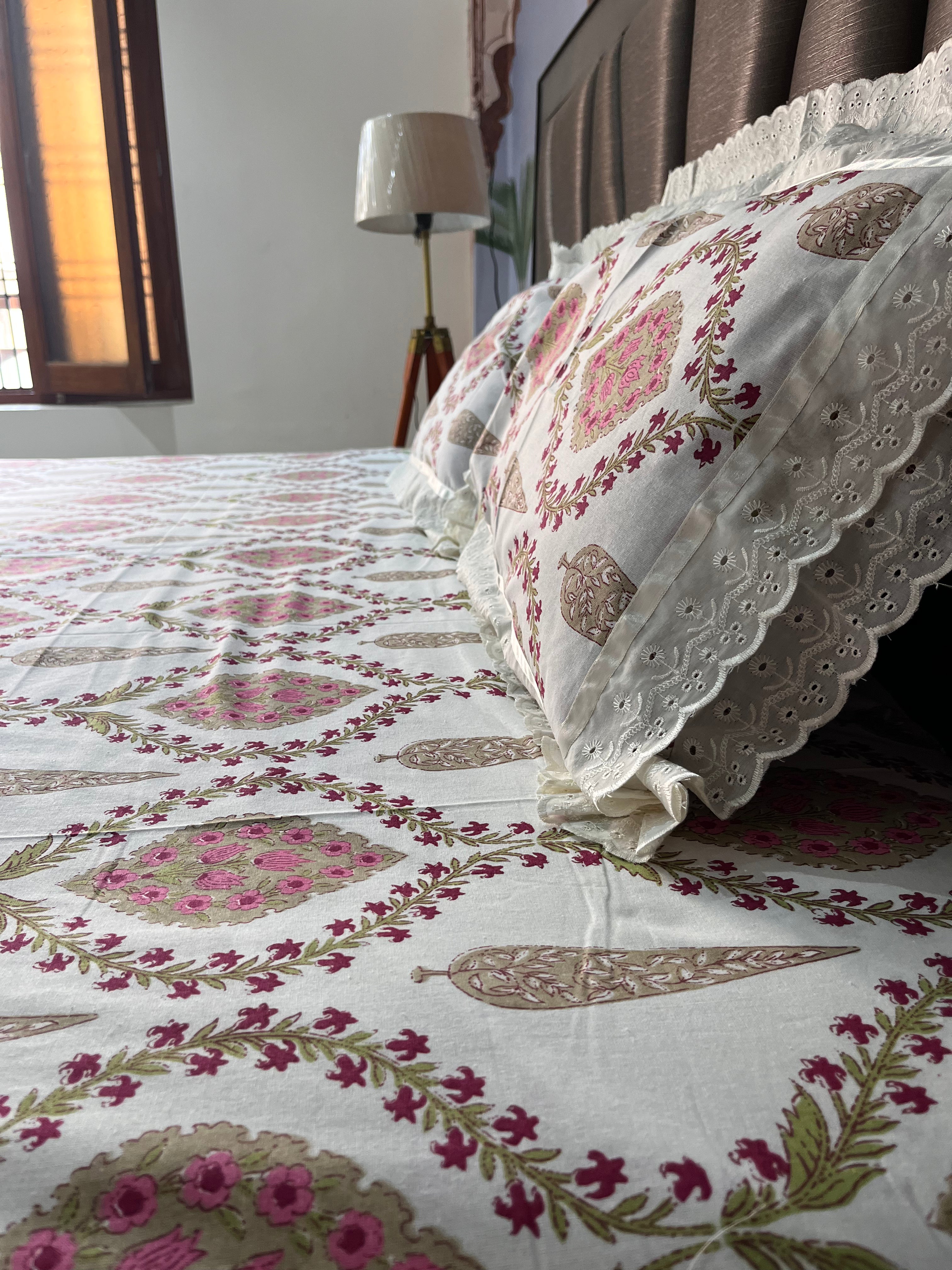 Mewar Motifs - Lace Designed Pure Cotton Bedsheet Set