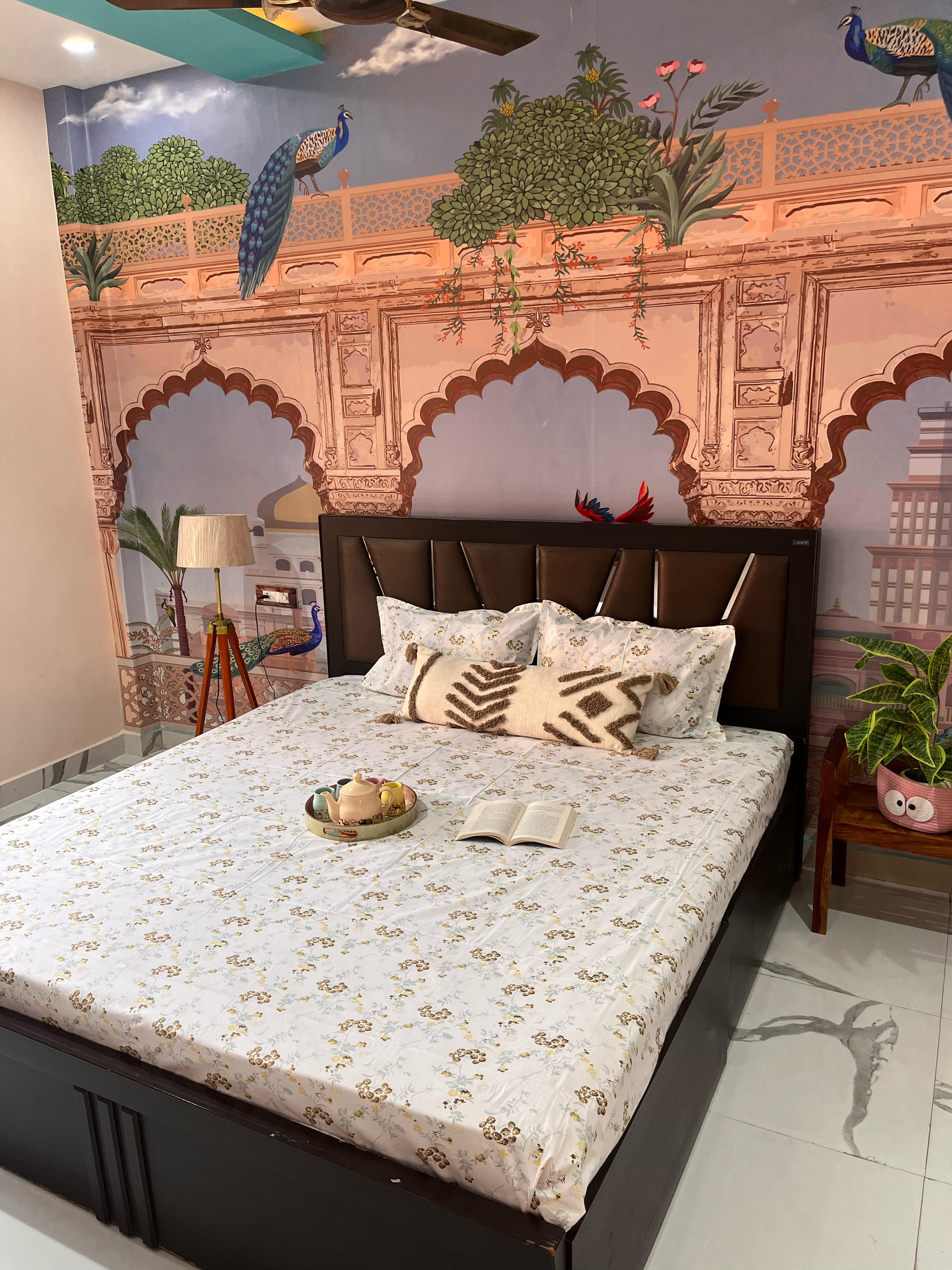 Minimal floral white - 100% Cotton Bedsheet Set