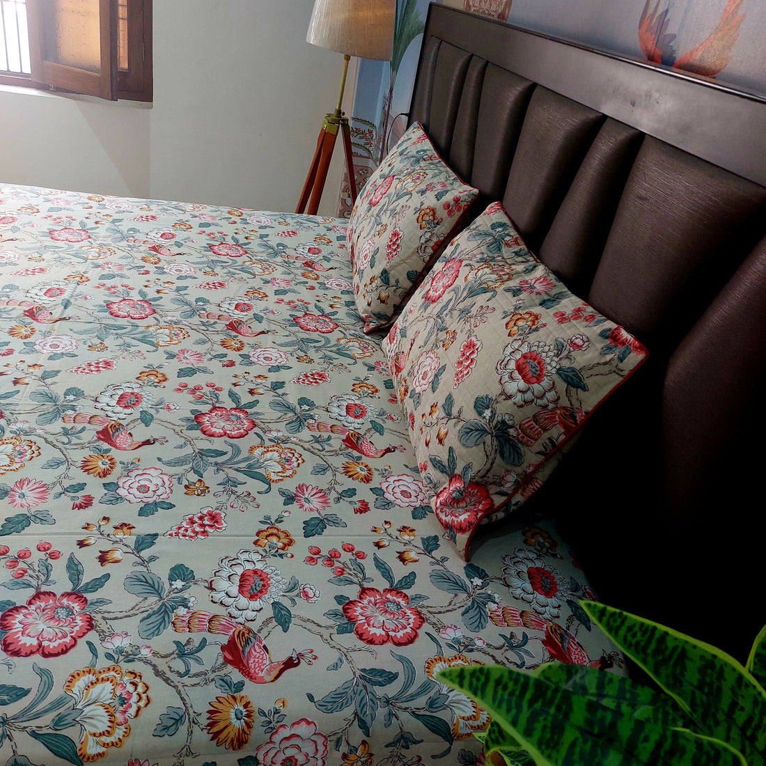 Peacock Floral - Pure Cotton Bedsheet Set